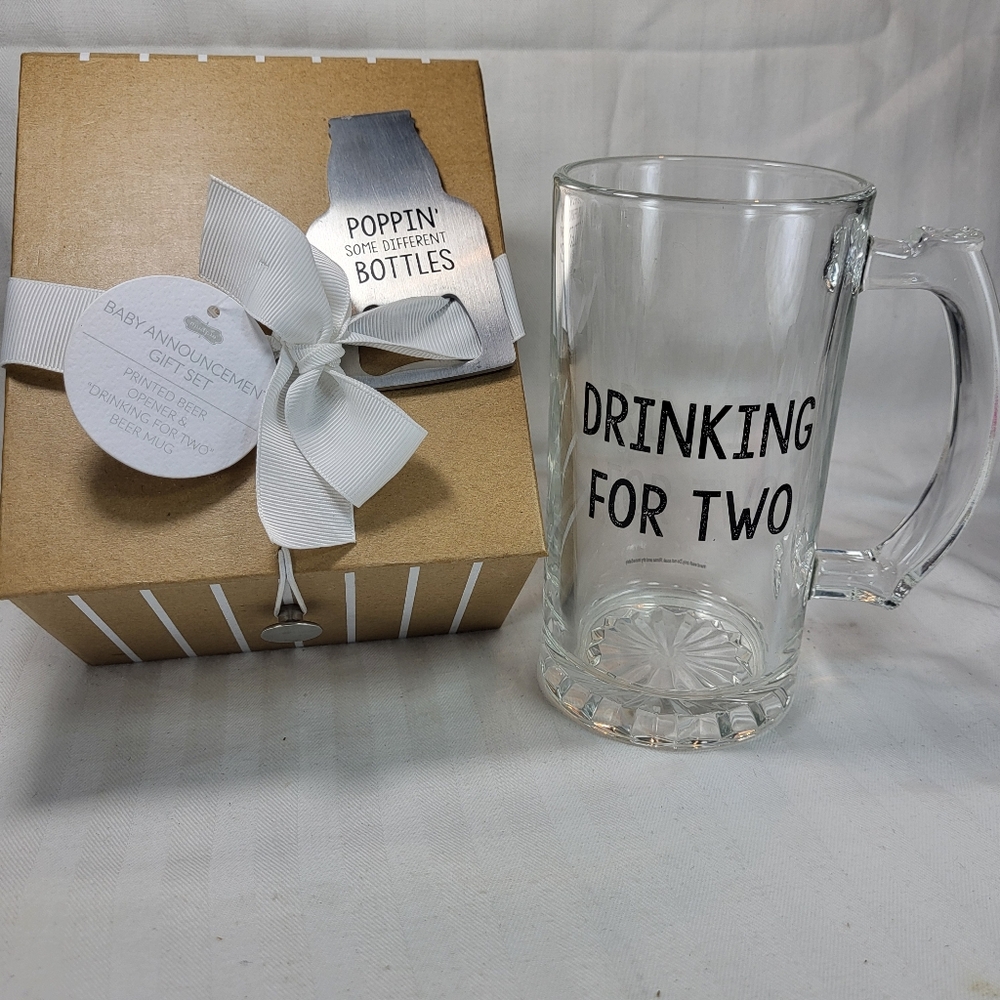 Mud Pie Dad Glass Beer MUG & OPENER Baby Announcement Gift SET Gift Box NIB NEW - Picture 1 of 16